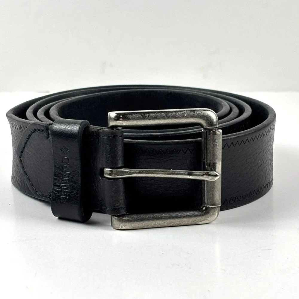 Columbia Leather Belt Mens XL 42-44 Black Stitched Casual Utility - Picture 1 of 5